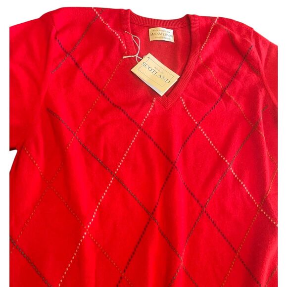 NWT Maus Hoffman Mens 100% Scottish Cashmere Sweater L Red Argyle Luxury Holiday - Picture 2 of 13